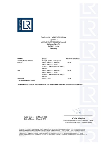 英国劳氏船级社船用铝合金精炼及半成品、-型材、棒材和挤压件制造商认证